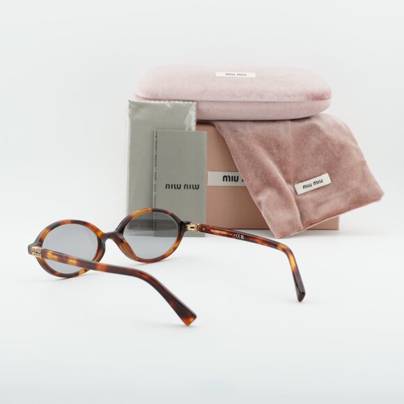 Miu Miu MU04ZS 21C40O Oval Sunglasses – Havana Mahogany\\Grey main image 9